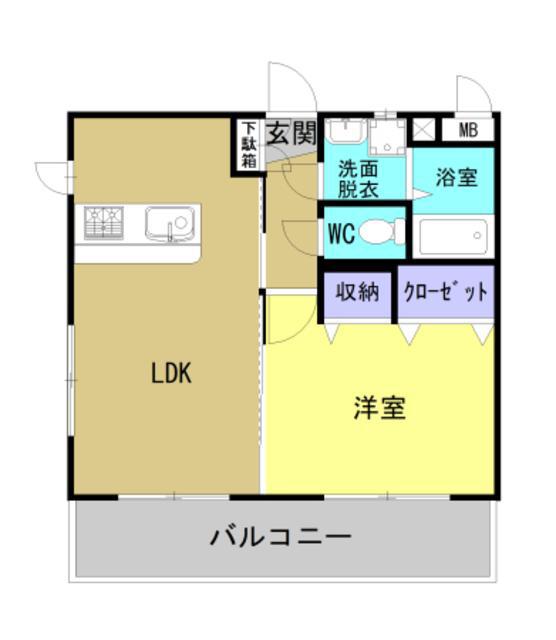 都城市中町マンション(1LDK/4階)の間取り写真