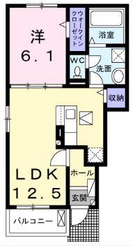 グランドソレイユI(1LDK/1階)の間取り写真