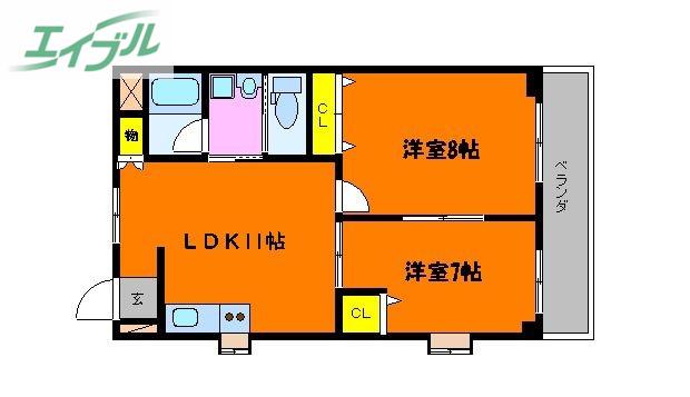 第2岸本マンション(2LDK/1階)の間取り写真