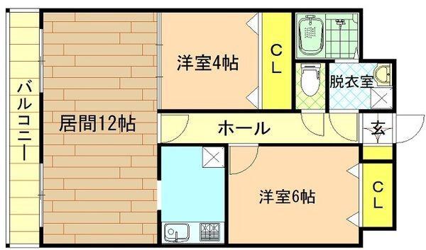 ハーモニー豊岡(2LDK/3階)の間取り写真