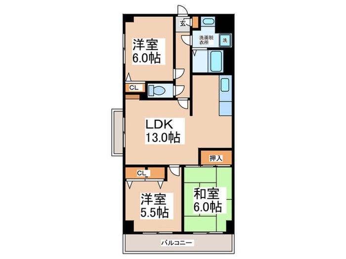 エクセル岸和田(3LDK/3階)の間取り写真
