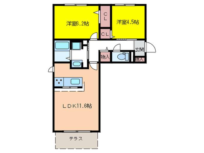 D-ROOM西長住 弐番館(2LDK/1階)の間取り写真