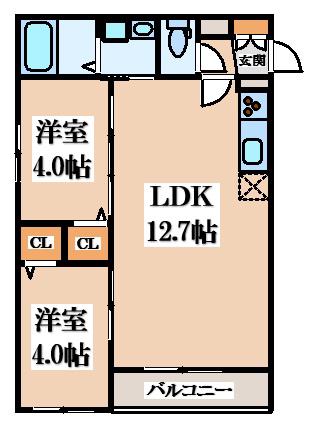 TIO FLEUR(2LDK/2階)の間取り写真