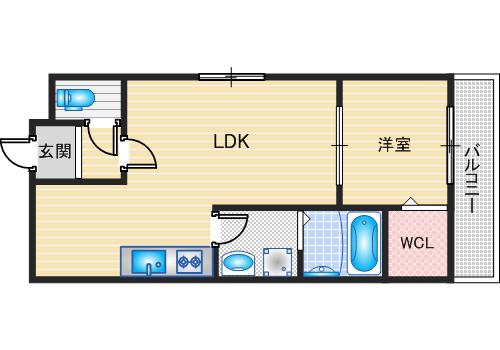 シナジー茨木(1LDK/3階)の間取り写真