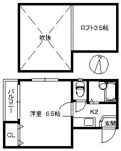 ポラリス姪浜II 21(1K/2階)の間取り写真