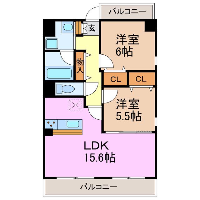 ヒルハウス大高(2LDK/2階)の間取り写真