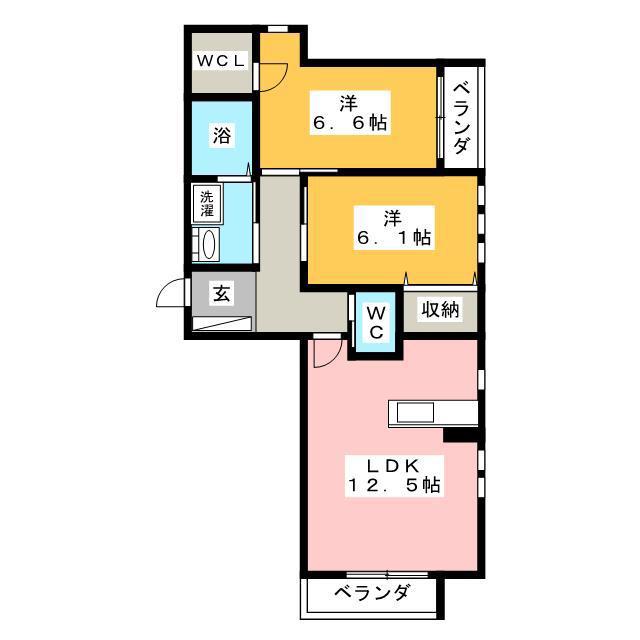 クオーレ大元南(2LDK/3階)の間取り写真