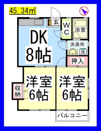 コーポスカイブルーA(2DK/2階)の間取り写真