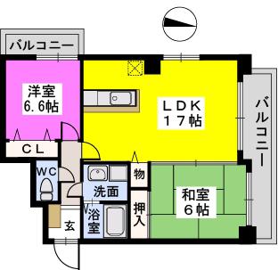 アルカンシェル長丘(2LDK/3階)の間取り写真