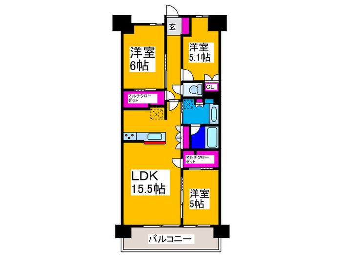 なかもずALLZ ディアコート(3LDK/7階)の間取り写真