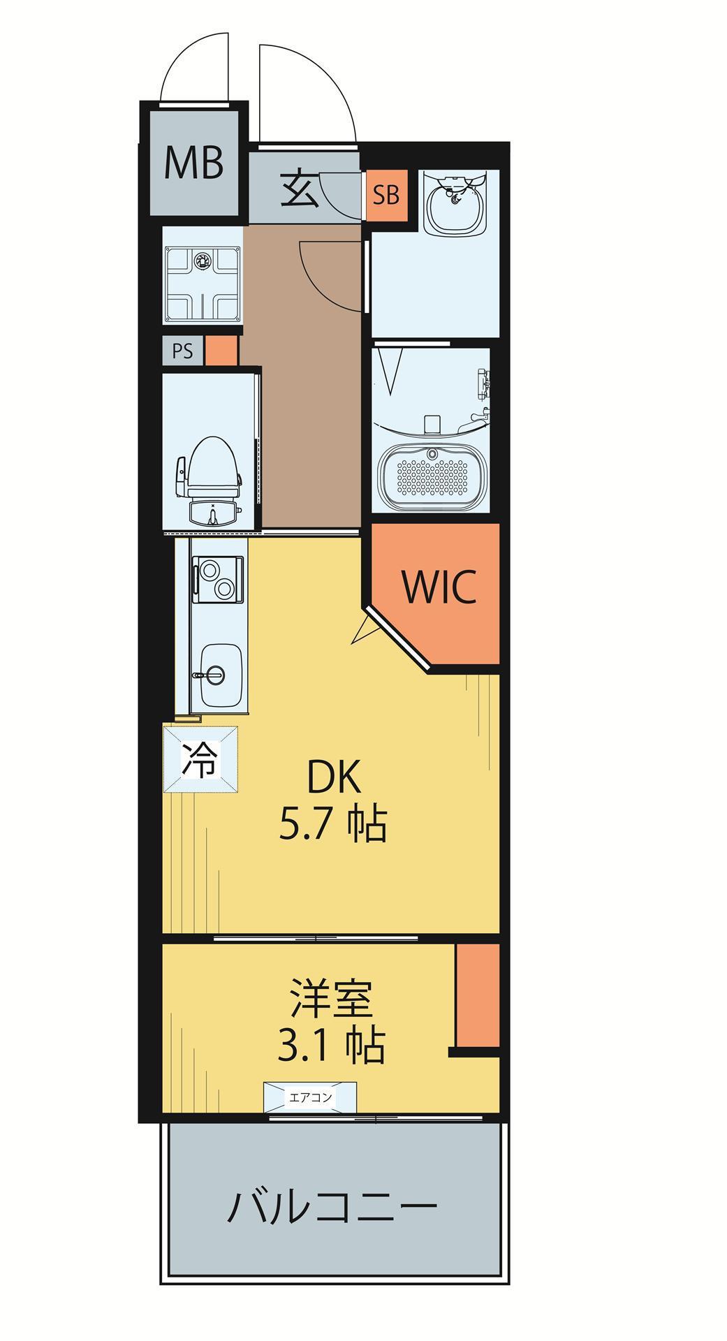 シェルグランデ広瀬橋(1DK/3階)の間取り写真