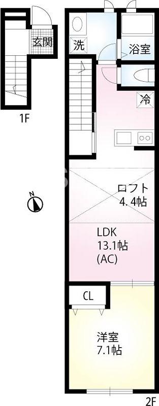 VILLA NISHIEIFUKU(1LDK/2階)の間取り写真