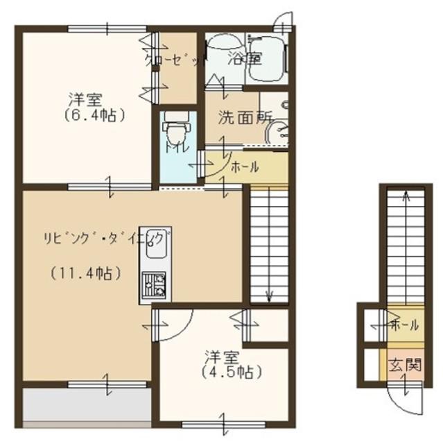 ブラウニーハウス東野(2LDK/2階)の間取り写真