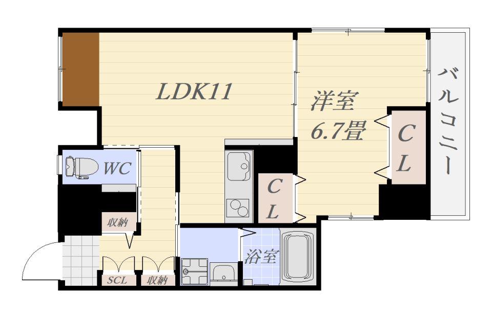 セントラルヒルズ(1LDK/6階)の間取り写真