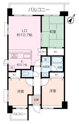SALLE DE VERDURE(3LDK/2階)の間取り写真