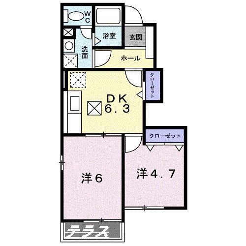 リオラドパティオA(2DK/1階)の間取り写真