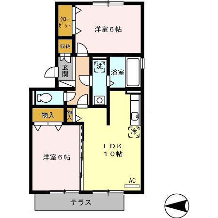 ロイヤルガーデン小佐世保C棟(2LDK/1階)の間取り写真