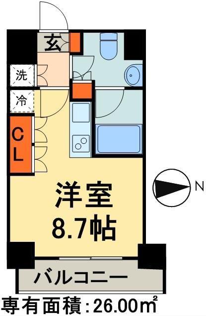 パークアクシス蔵前(ワンルーム/11階)の間取り写真
