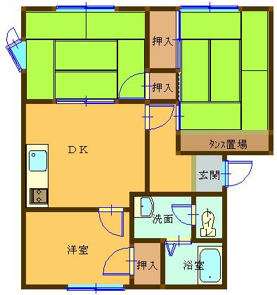 サニー元西A棟(3DK/2階)の間取り写真