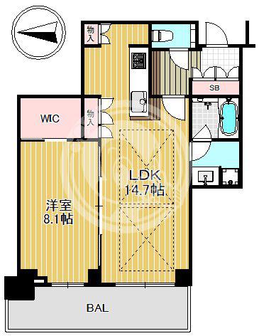 グランドメゾン新梅田タワー THE CLUB RESIDENCE(1LDK/24階)の間取り写真