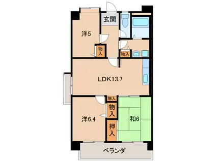 グランディール山十(3LDK/6階)の間取り写真