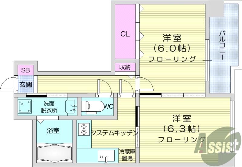 ベルソーレ支倉(2K/3階)の間取り写真