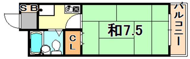 ゴールドハイツ祇園(1K/3階)の間取り写真