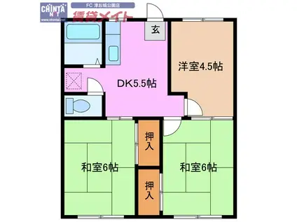 ファミーユ新町(3DK/1階)の間取り写真