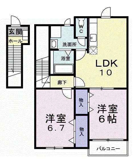 サンシティ東新田A(2LDK/2階)の間取り写真