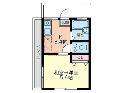 コーポクレパス(1K/2階)の間取り写真
