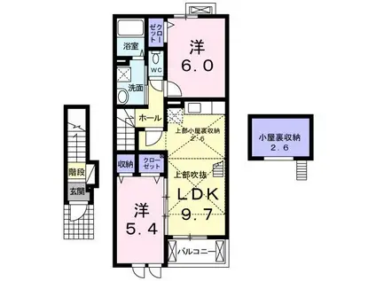 ミルキーウェイB(2LDK/2階)の間取り写真