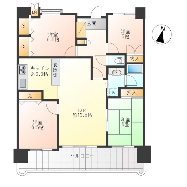 テラスノバ鵜沼(4LDK/13階)の間取り写真