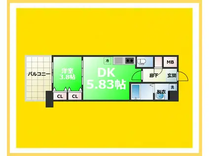 プレジオ難波(1DK/12階)の間取り写真