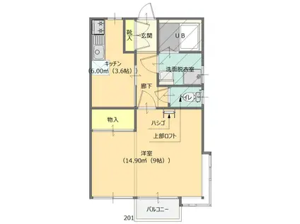 サニーハイツ伊勢崎(1K/2階)の間取り写真