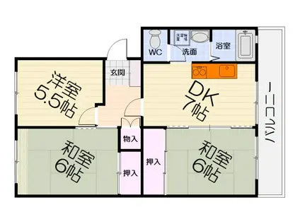 コープ野村浜寺公園4棟(3DK/2階)の間取り写真