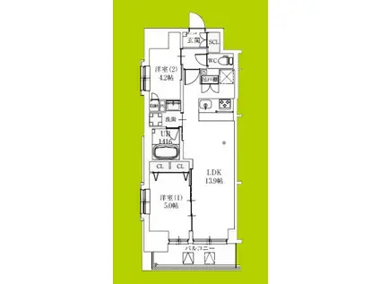 スプランディッド上本町ウエストII(2LDK/7階)の間取り写真