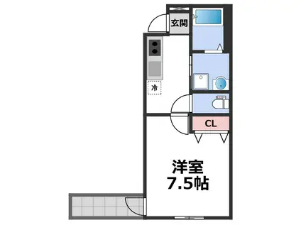フジパレス俊徳道III番館(1K/2階)の間取り写真