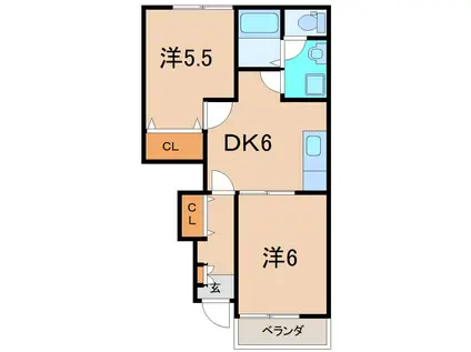 スカイガーデンI(2DK/1階)の間取り写真