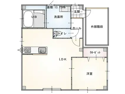 ベルヴュ登戸(1LDK/4階)の間取り写真