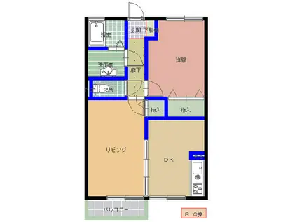 ビュー金上 B棟(2DK/1階)の間取り写真