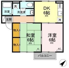 プレセジュール西阿知(2DK/1階)の間取り写真