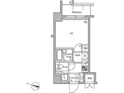 レジディア広尾II(1K/6階)の間取り写真