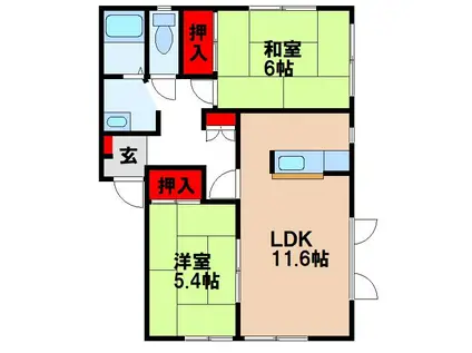 ビューテラス(2LDK/1階)の間取り写真