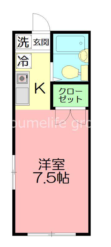 コーポラス林(1K/1階)の間取り写真