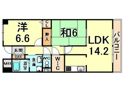ヴィラ安堂寺Ⅱ(2LDK/4階)の間取り写真