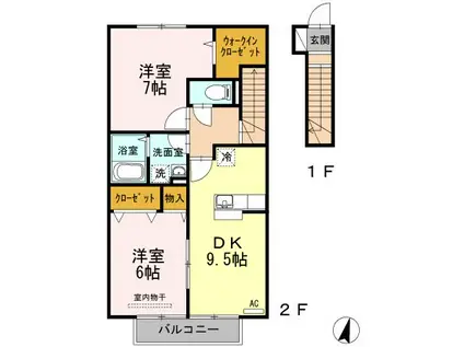 フローラルガーデン土器東(2DK/2階)の間取り写真