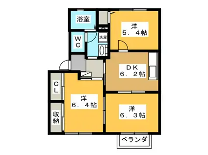 モバードビジオA(3DK/1階)の間取り写真