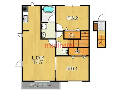 ファミーユ大阪高槻(2LDK/2階)の間取り写真