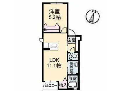 ラ・フルール プリムヴェール(1LDK/1階)の間取り写真