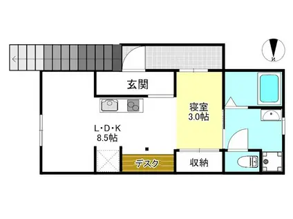 ミュール北白川(1LDK/2階)の間取り写真